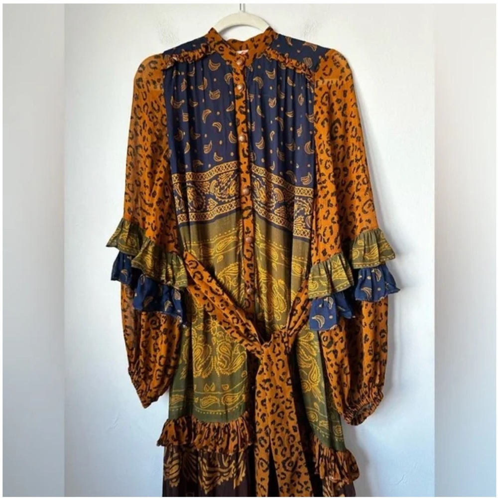 FARM Rio Multicolor Patchwork Maxi Dress - Mustard, Navy, Olive - Picture 9 of 13